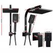 WELS Square 8 inch Rain Shower Head & Taps Set Bathroom Handheld Spray Bracket Rail Mat Black