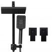 WELS Square 8 inch Rain Shower Head & Taps Set Bathroom Handheld Spray Bracket Rail Mat Black