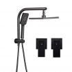 WELS Square 8 inch Rain Shower Head & Taps Set Bathroom Handheld Spray Bracket Rail Mat Black