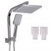 WELS Square 8 inch Rain Shower Head and Taps Set Bathroom Handheld Spray Bracket Rail Chrome