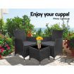 Gardeon 3pc Rattan Bistro Wicker Outdoor Furniture Set - Black