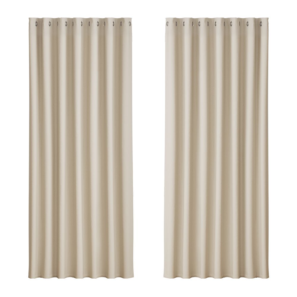Artiss 2X Blockout Curtains Blackout Window Curtain Eyelet 240x230cm Beige