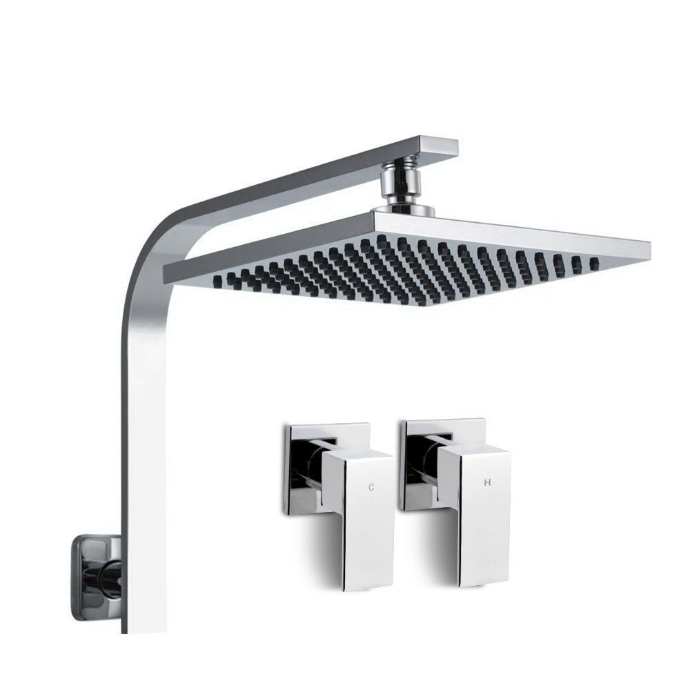 WELS 8" Rain Shower Head Set Bathroom Gooseneck Square Taps Hand Held High Pressure DIY