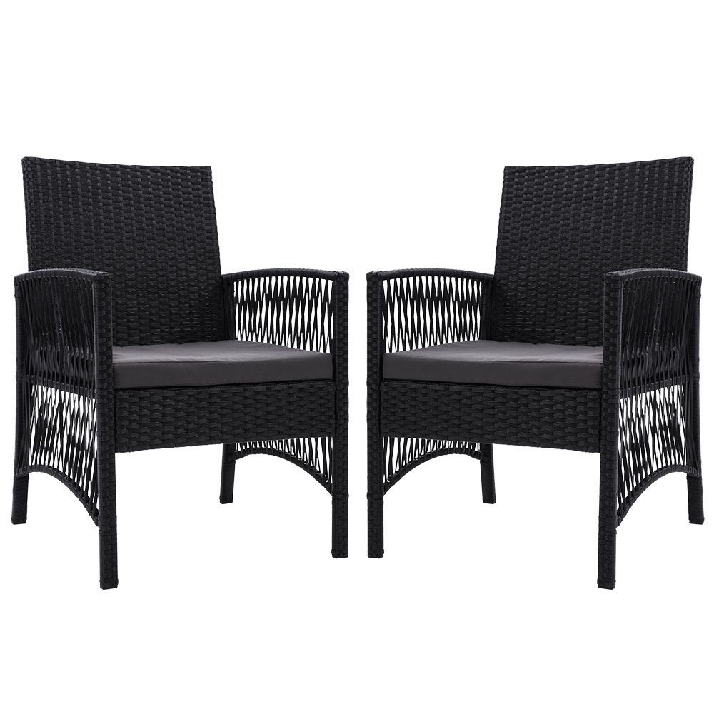 Outdoor Furniture Dining Chairs Rattan Garden Patio Cushion Black x2 Gardeon