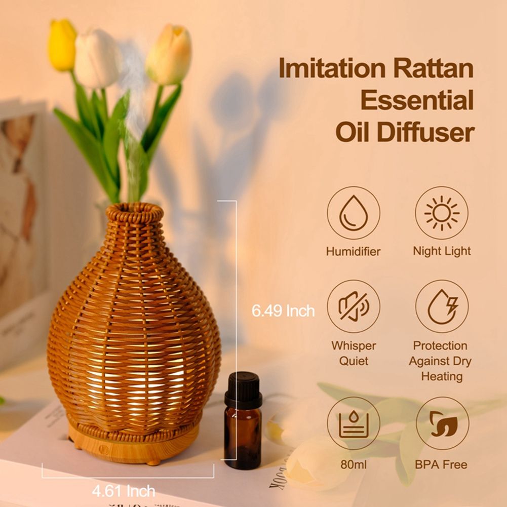 Essential Oil Diffuser Rattan Aroma Mist Humidifiers Aromatherapy Diffusers With Waterless Auto Shut-Off Protection For Home
