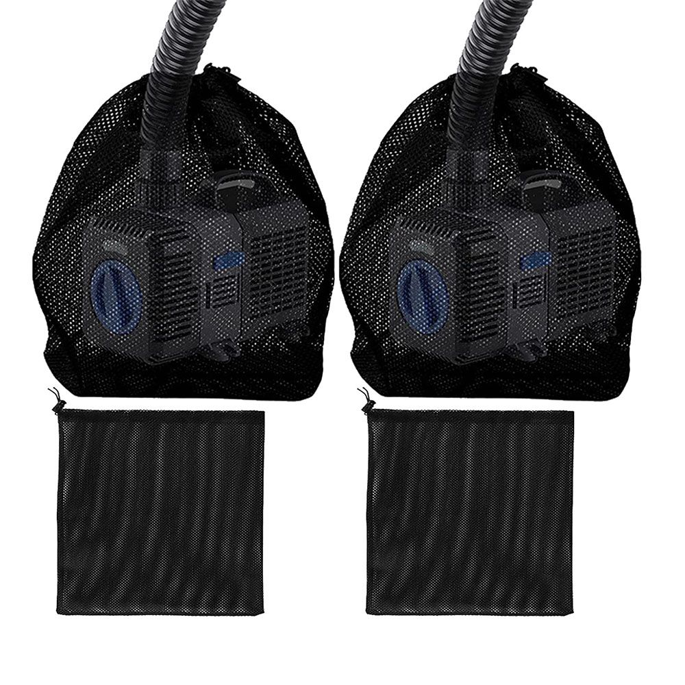 Pond Pump Mesh Bag, 2-Pack Pump Barrier Bag with Drawstring, Black Pool Bags for Pond Bio Filters, Aquarium Filtration