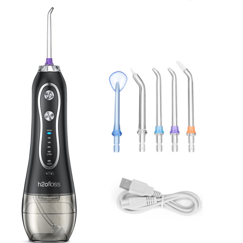 Portable Dental Flosser with 5 Modes, 5 Replaceable Jet Tips, Rechargeable Waterproof Teeth Cleaner for Home and Travel