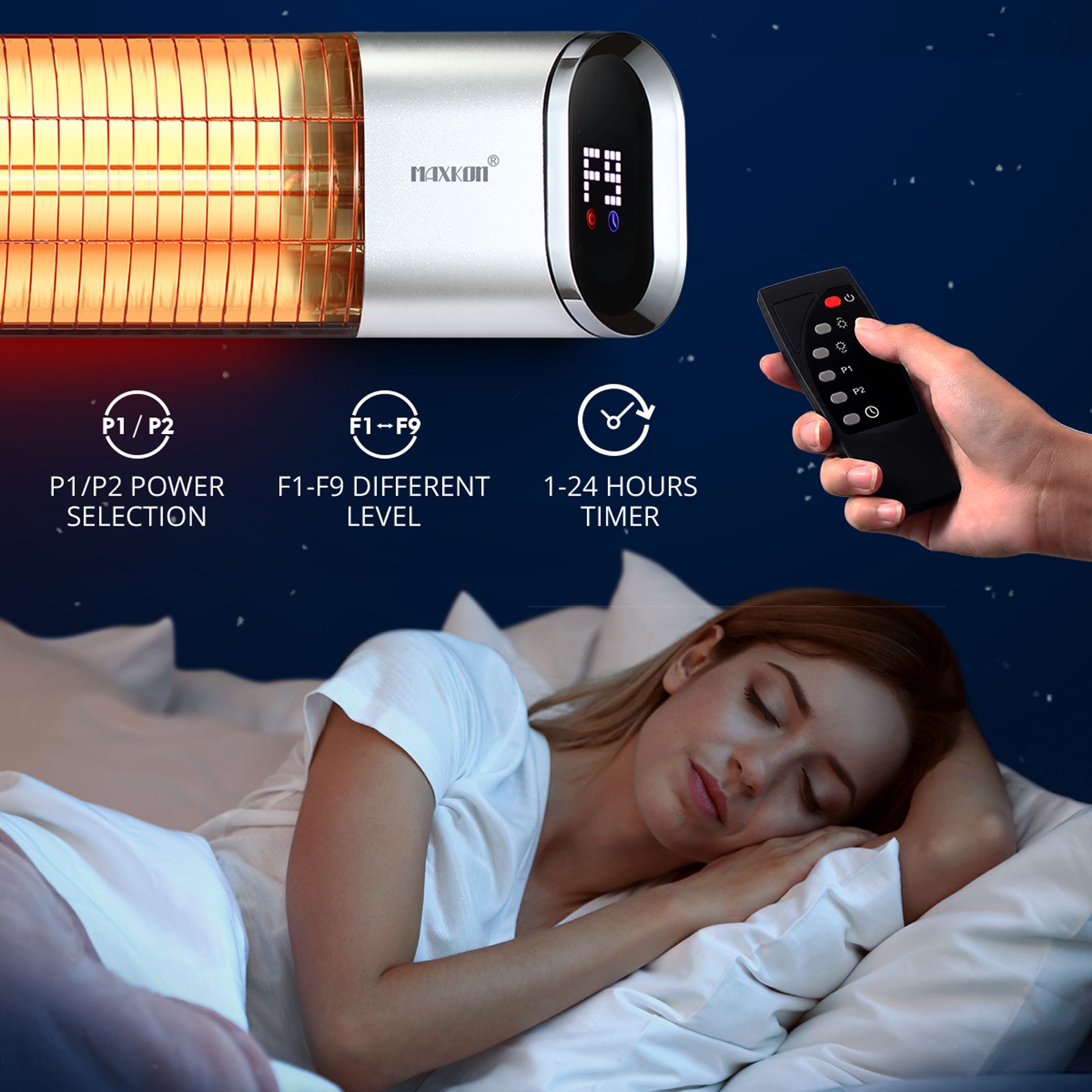 Maxkon 2000W Carbon Fibre Infrared Heater Indoor Outdoor Heater Electric Patio Instant Heater with Remote Control