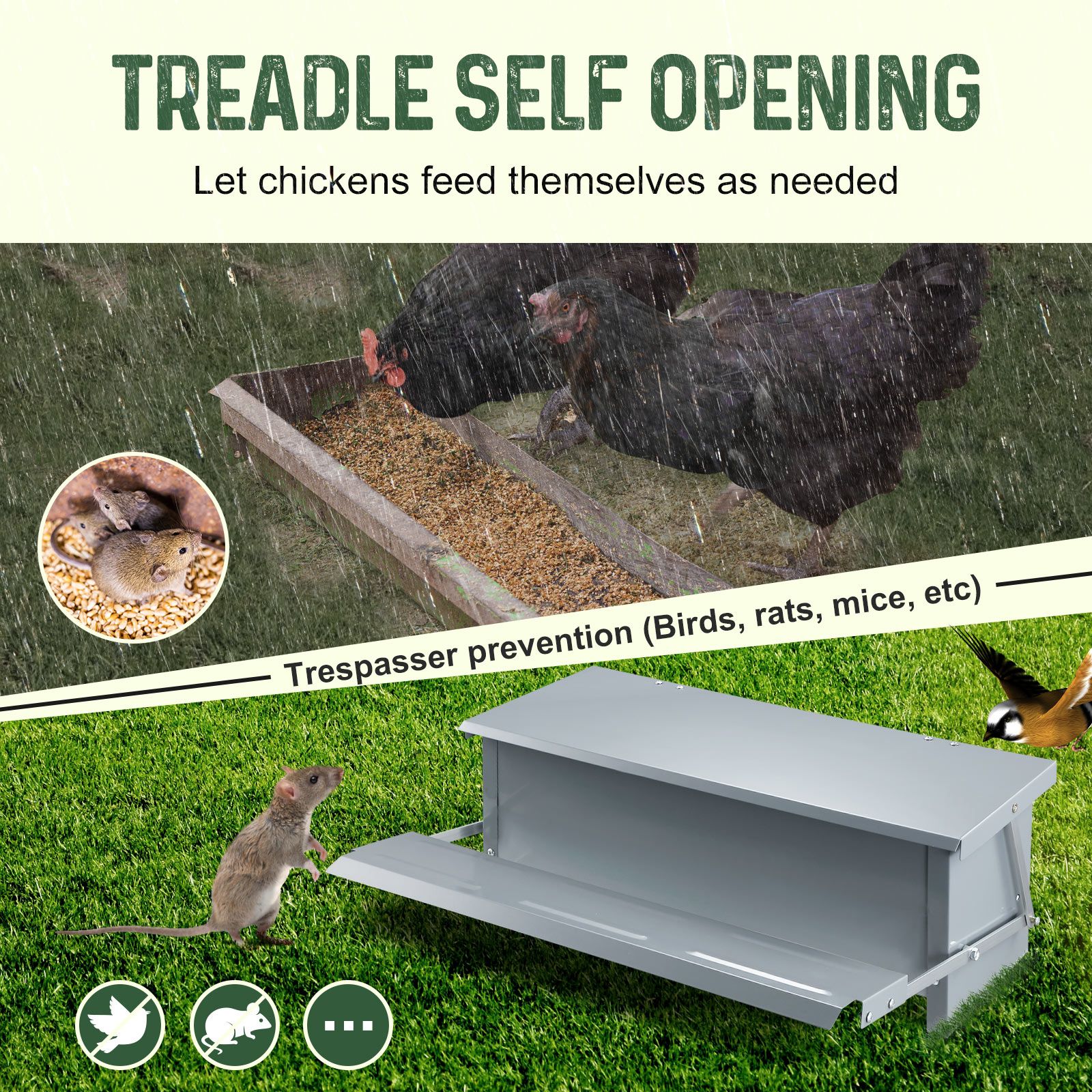 16L Auto Chicken Feeder Poultry Hen Chook Feeding Treadle Food