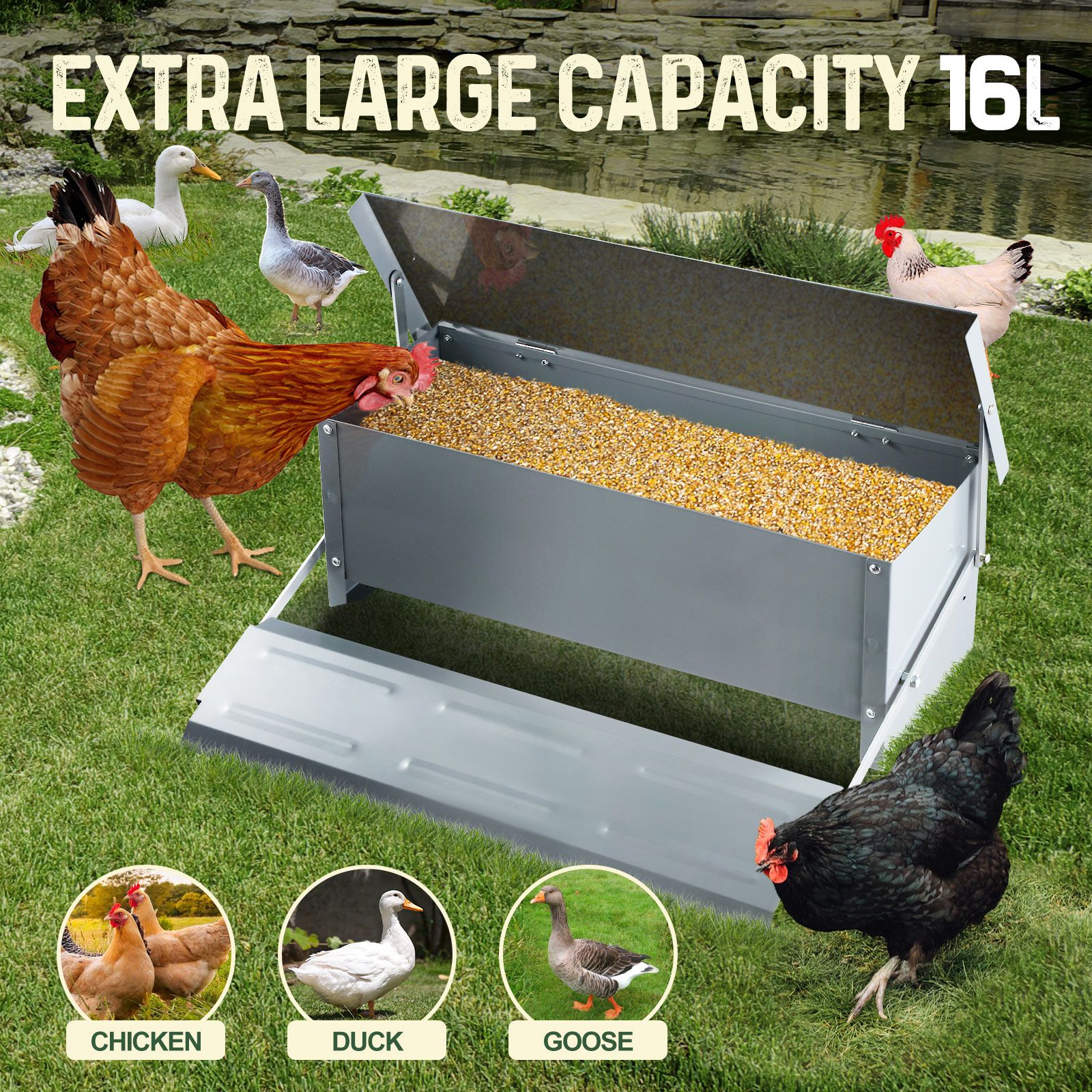 16L Auto Chicken Feeder Poultry Hen Chook Feeding Treadle Food