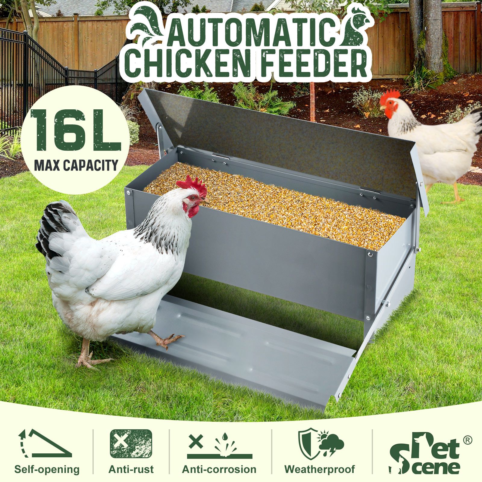 16L Auto Chicken Feeder Poultry Hen Chook Feeding Treadle Food