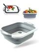 Collapsible Cutting Board Chopping Basin Kitchen Foldable Camping Dishes Sink Space Saving Storage Basket for BBQ Picnic Camping Outdoor