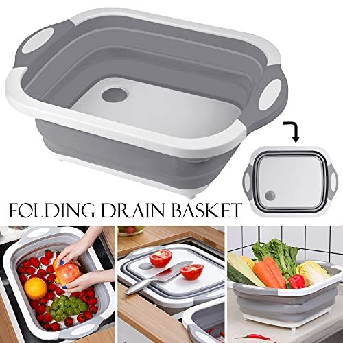 Collapsible Cutting Board Chopping Basin Kitchen Foldable Camping Dishes Sink Space Saving Storage Basket for BBQ Picnic Camping Outdoor