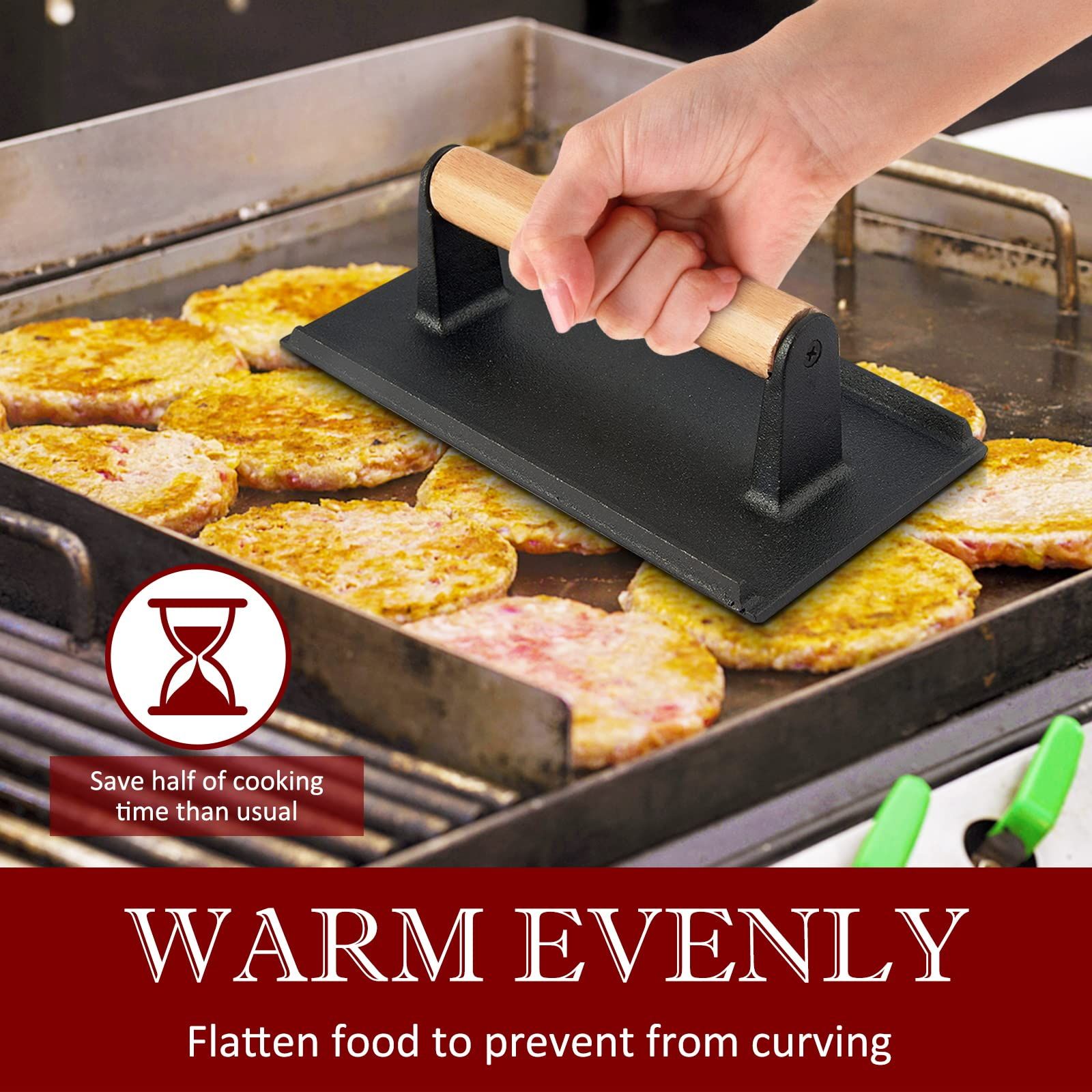 Cast Iron Bacon Smash Burger Press for Teppanyaki Flat Top Griddle