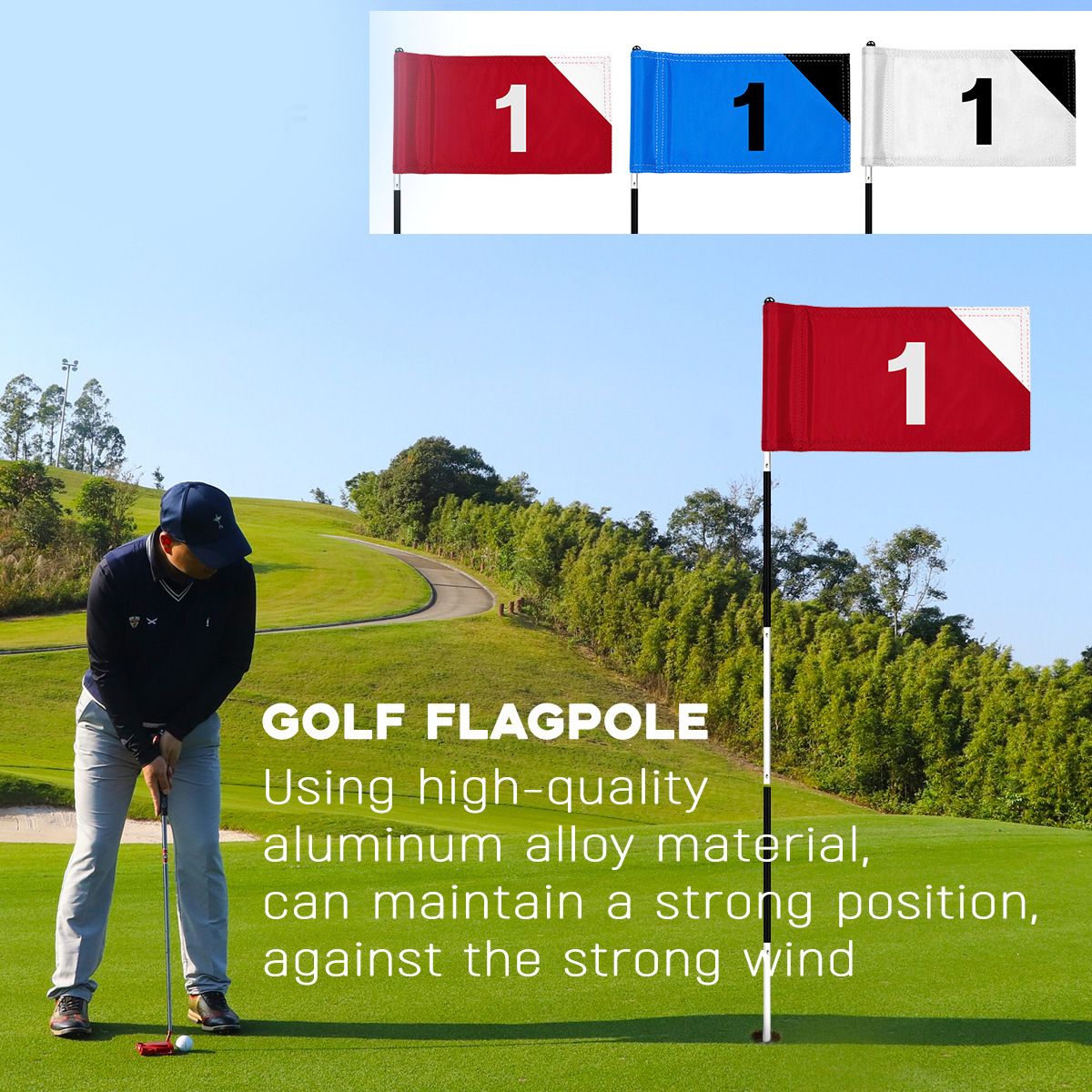 Golf Flagstick Mini, Putting Red Flag with White Number for Yard, 1