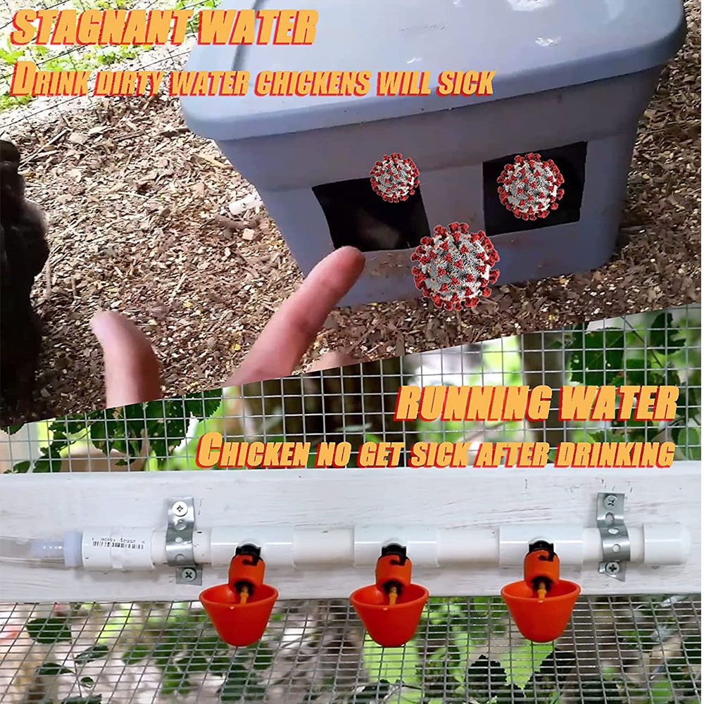 Chicken Water Cups, 4Pack PVC Chicken Waterer Fittings, Automatic