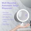 Automatic Soap Dispenser Wall Mount Foaming Touchless USB Rechargeable with Mirror LED Light for Bathroom-White