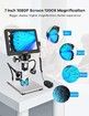 7Inch LCD Digital Microscope 1200X,12MP Coin Microscope with Screen,1080P Video Microscope with 12pcs Slides,Wired Remote,2 Side Lights (DM9)