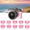 Digital Camera,4K 48MP Vlogging Camera 16X Digital Zoom Manual Focus Rechargeable Students Compact Camera,32G Micro Card and 2 Batteries (Pink)