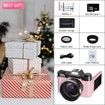 Digital Camera,4K 48MP Vlogging Camera 16X Digital Zoom Manual Focus Rechargeable Students Compact Camera,32G Micro Card and 2 Batteries (Pink)