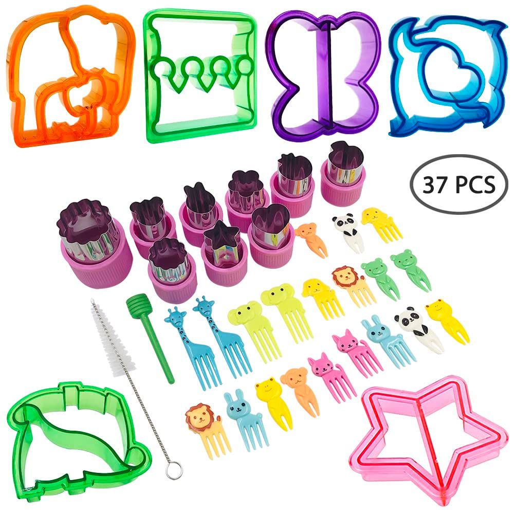 37 Pcs Sandwich Cutter, Sealer Kids DIY Lunch Box Accessories Vegetable Fruit Cookie Cutters with Food Picks Brush
