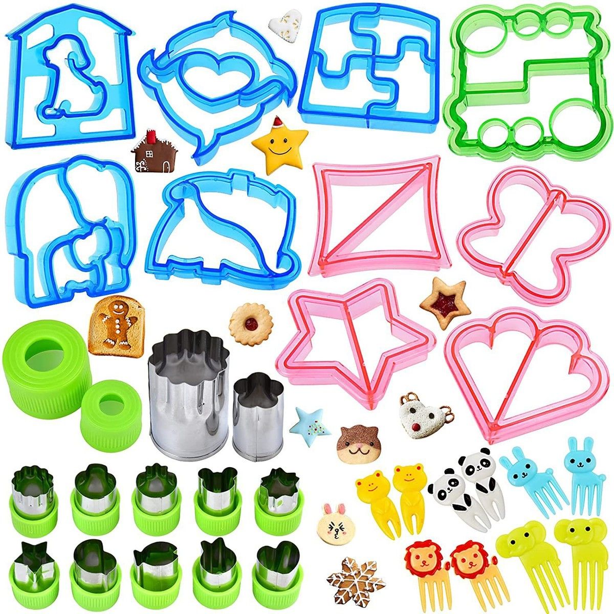 32 PCS Sandwich Bread Cutters Set for Kids,Metal Cookie Cutter Set, Food Grade Pick Forks,Christmas Star Vegetable Fruit Molds for Kids Box Lunch