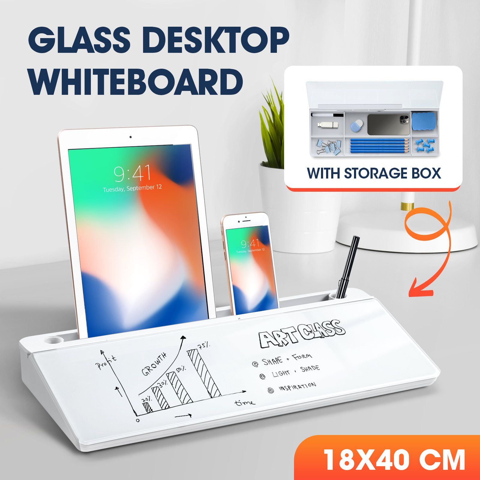 Glass Desktop Whiteboard Organiser Dry Erase White Board Memo Note Pad Computer Keyboard Stand School Office Accessories Phone Tablet Holder