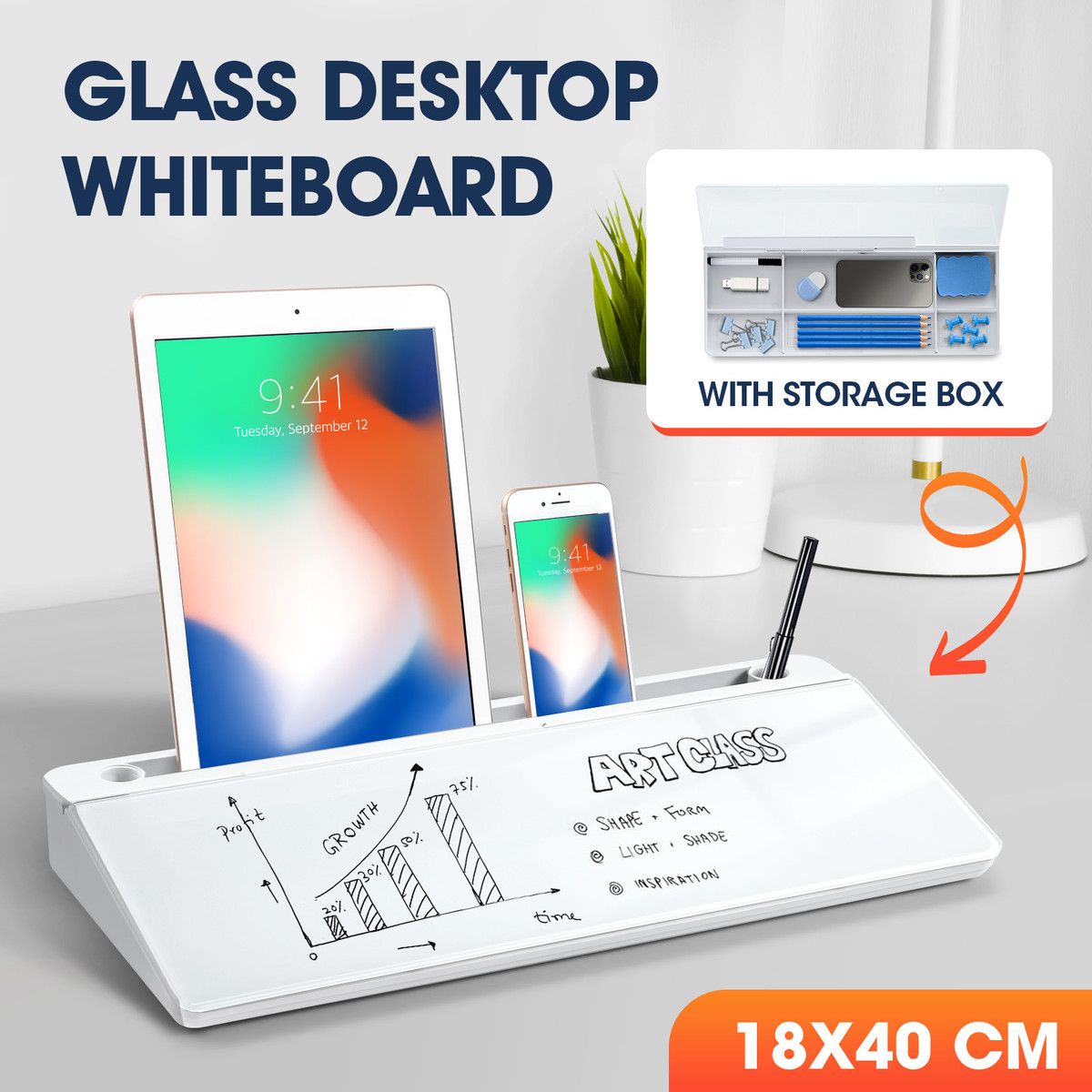 Glass Desktop Whiteboard Organiser Dry Erase White Board Memo Note Pad Computer Keyboard Stand School Office Accessories Phone Tablet Holder
