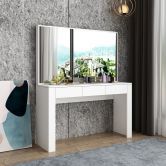 White Dressing Table Vanity Makeup Bedroom with Big Mirror Dresser Modern Wooden Furniture Drawers Storage