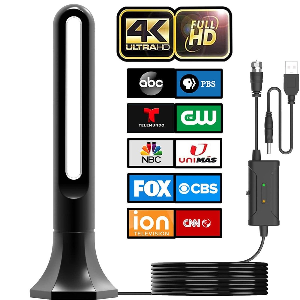 TV Antenna,Digital TV Antenna Indoor for Smart TV,Amplifier Signal Booster HDTV Antenna,Support 4K 1080P Fire tv Stick,18ft Coax Cable
