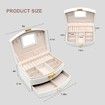 Jewelry Organizer 2 Layer Jewelry Boxes PU Leather For Earrings Ring Bracelets For Mother's Day Gift (White)