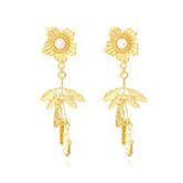 Bohemian-style Long Metal Flower Tassel Earrings Gold-colored Floral Pierce Stud