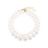 Double-Layered Pearl Collarbone Chain, Baroque Style Imitate faux Pearl Necklace