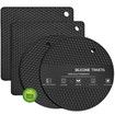 Silicone Trivet Mats - 4 Heat Resistant Pot Holders,Multipurpose Non-Slip Hot Pads (Black)
