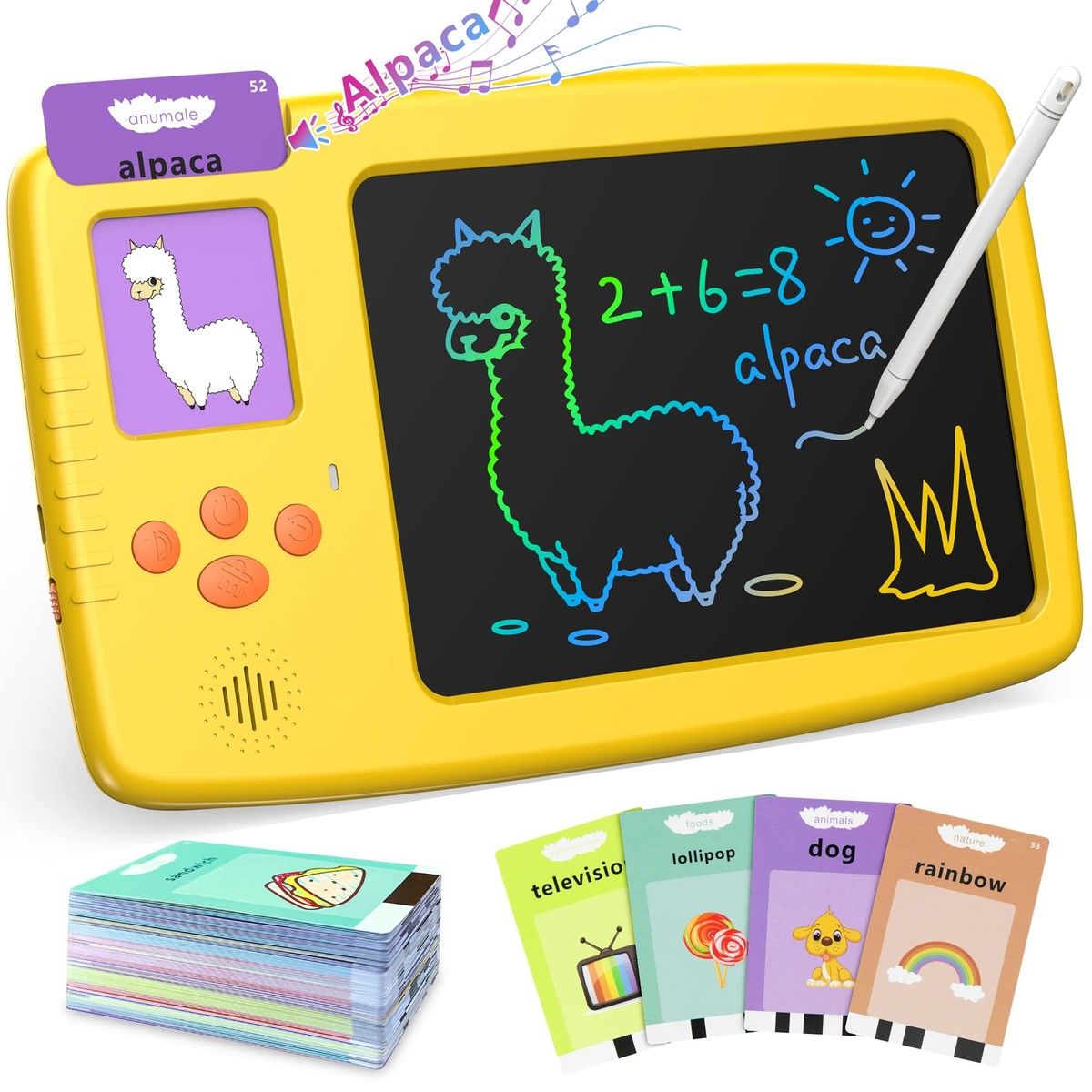 Talking Flash Cards with LCD Writing Tablet 224 Sight Words Montessori Educational Toys for Kids Age 3+(Yellow)