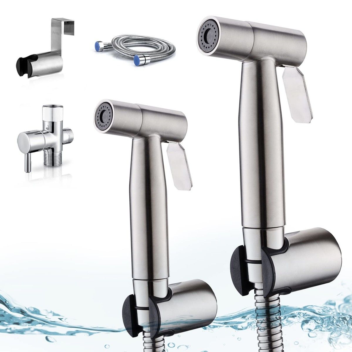 Handheld Bidet Sprayer Adjustable Water Pressure Control with Bidet Hose,Stainless Steel Brushed Nickel Cloth Diaper Bidet Toilet Sprayer (2 Pack)