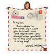 Fleece Blanket to My Son Letter Printed Quilts Dad Mom for Son's Air Mail Blanket Positive Encourage and Love Son's Flannel Blanket Gifts (50x60in)