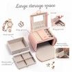 Jewelry Box 3 Tier Travel Jewelry Boxes Pu Leather Jewelry Handbag Organizer Gift for Her Mother day Pink
