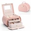 Jewelry Box 3 Tier Travel Jewelry Boxes Pu Leather Jewelry Handbag Organizer Gift for Her Mother day Pink