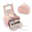 Jewelry Box 3 Tier Travel Jewelry Boxes Pu Leather Jewelry Handbag Organizer Gift for Her Mother day Pink