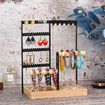 Earring Holder 4 Tier Ear Stud Holder with Wooden Tray,Jewelry Organizer Holder for Rings Necklaces Bracelets Black