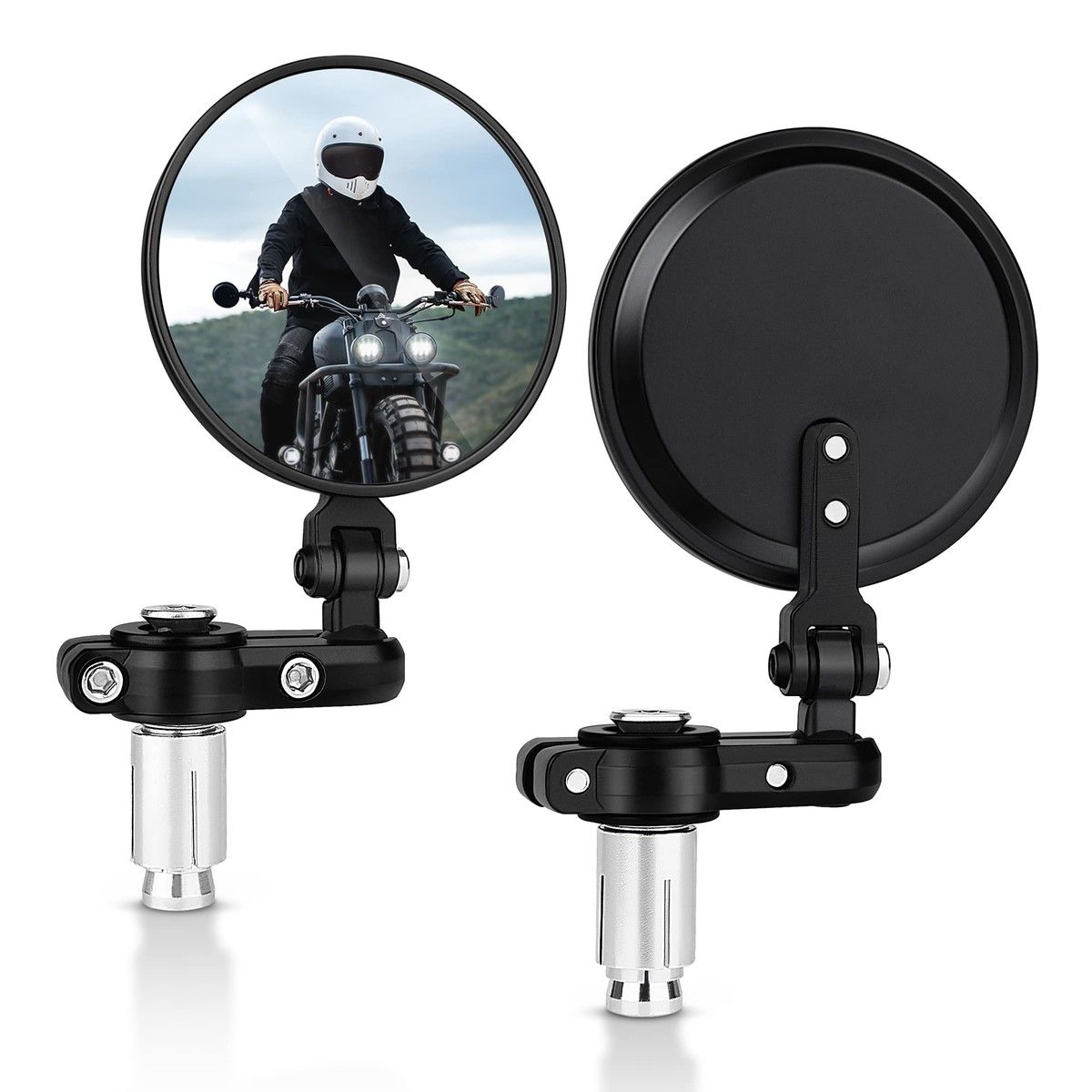Universal Motorcycle Mirrors - 3 Inch Round Folding Bar End Side Mirror Compatible with Honda, Scooter, Suzuki, Yamaha, Kawasaki, Victory and More