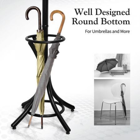 Wooden Coat Rack Stand 12 Hook Clothes Hat Hanger Umbrella Hall Tree  Organizer Walnut Black