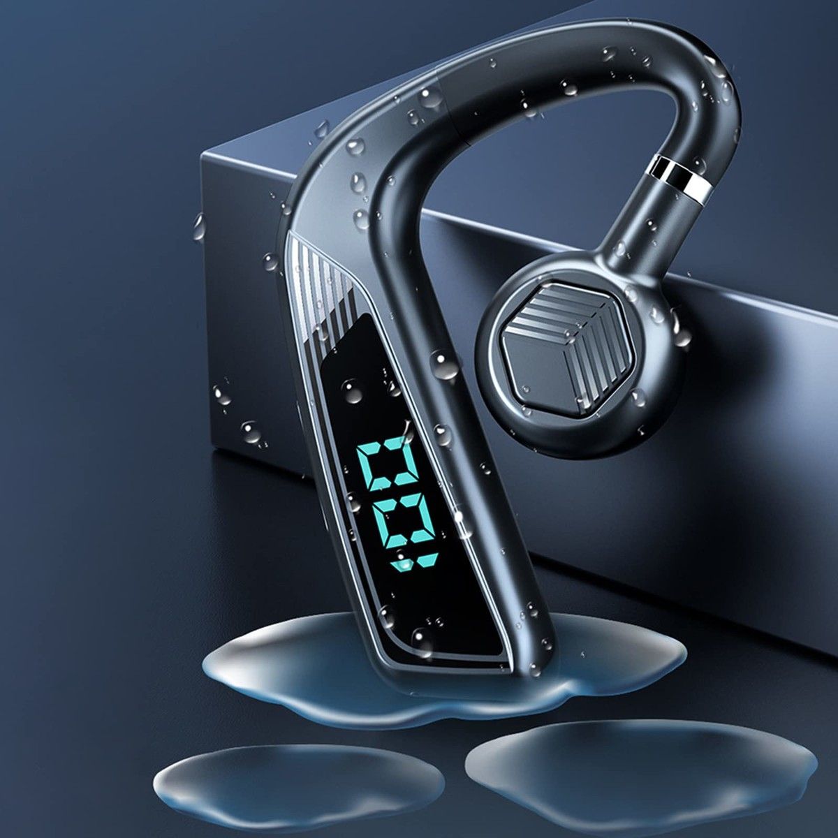 V18 Bone Conduction Headphones Bluetooth5.0 Earbuds With Earhooks With LED Digital Display Business Wireless Earphone For Phones Color Black