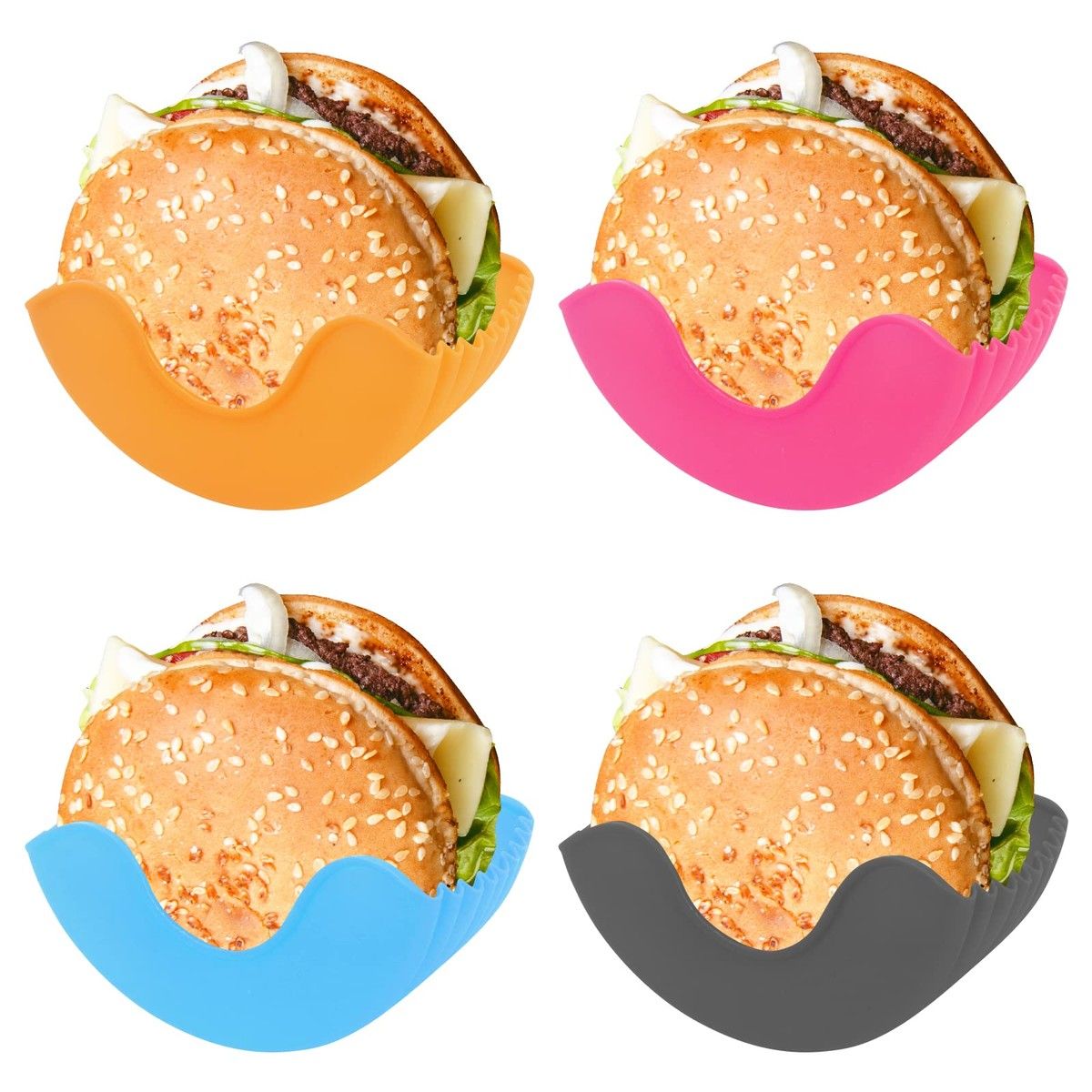 Burger Holder Mess-Free Hamburger Holder Eco-Friendly Retractile Retractable Reusable Hamburger Sandwich Hamburger Bun Shells,4pcs
