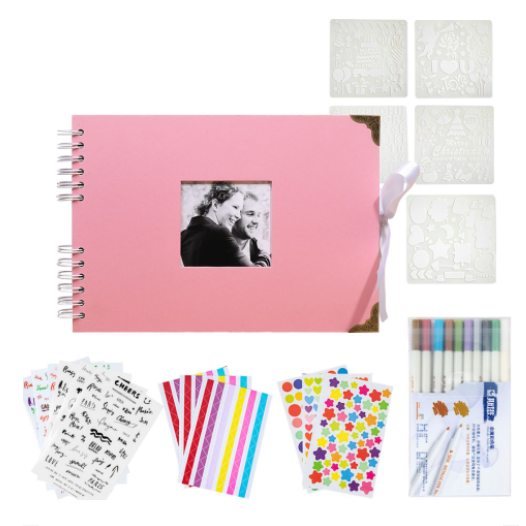 80 Pages Scrapbook Photo Album, DIY Craft Paper Photo Book , DIY Handmade Album Scrapbook Set, Records Anniversary, Graduation, Travelling,Color Pink