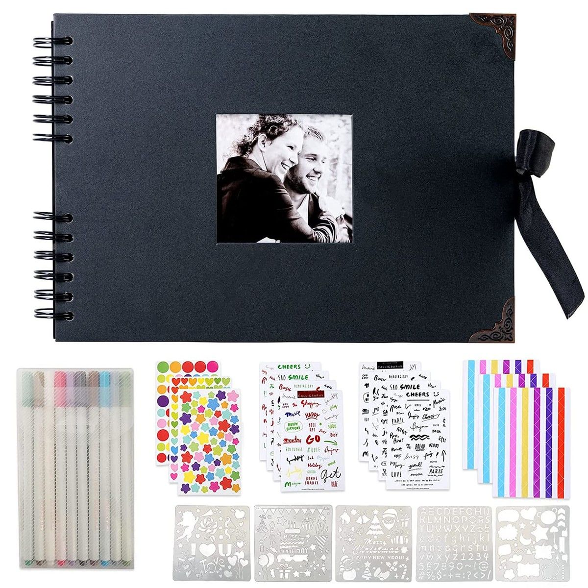 80 Pages Scrapbook Photo Album, DIY Craft Paper Photo Book , DIY Handmade Album Scrapbook Set, Records Anniversary, Graduation, Travelling,Color BLack