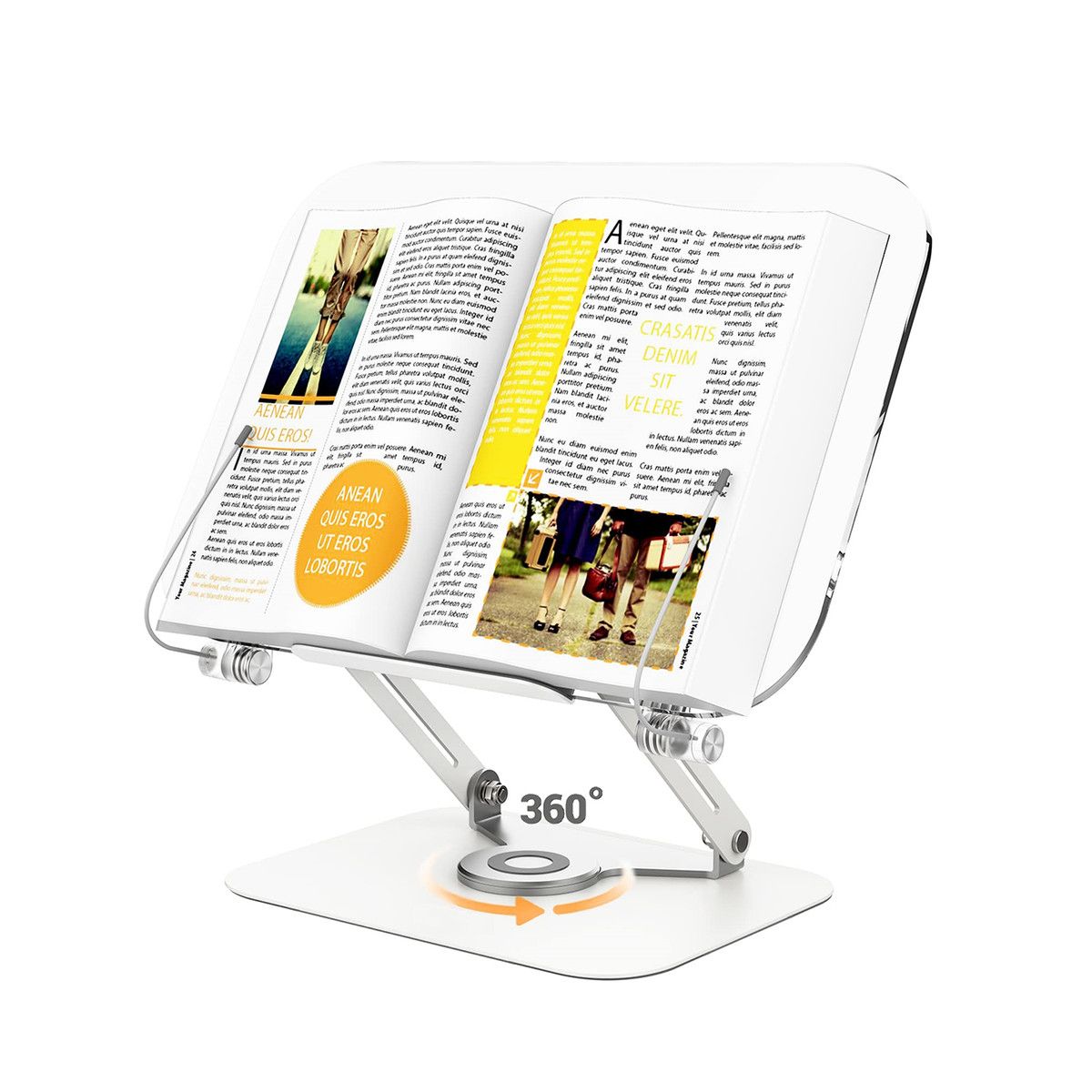 Book Stand for Reading,Adjustable Holder with 360 Degree Rotating Base Page Clips,Foldable Desktop Ricer