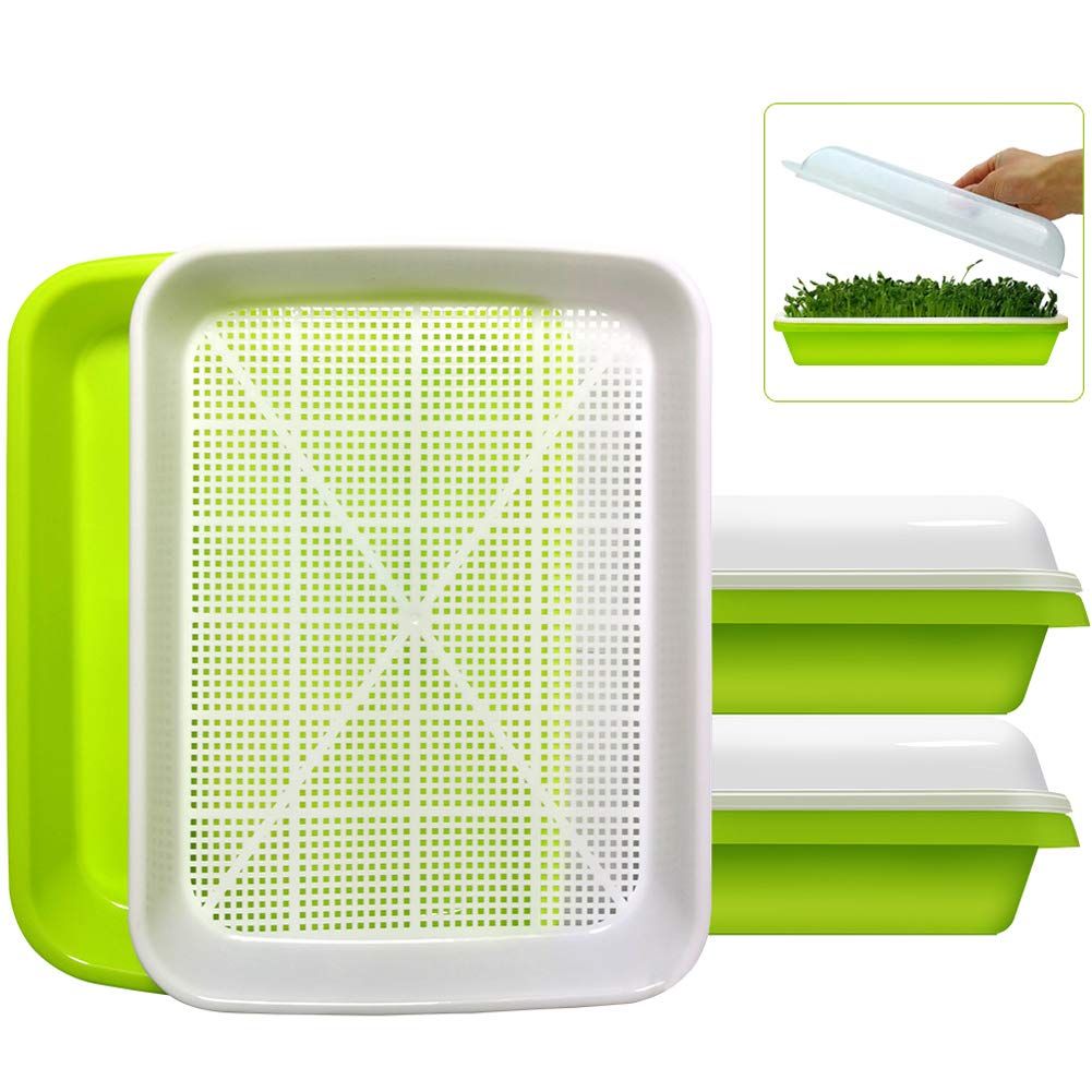 Seed Sprouter Tray BPA Free PP Soil-Free Big Capacity Healthy Wheatgrass Grower Sprouting Container Kit with Lid (2Pack,Green)