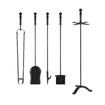 5PCS Fireplace Tool Set Fire Poker Firepit Tongs Accessories Brush Shovel Cast Iron Black